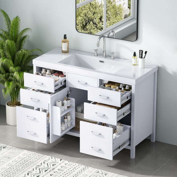 Resina 48 Inch Single Sink Bathroom Vanity with Resin Sink and 6 Drawers, White