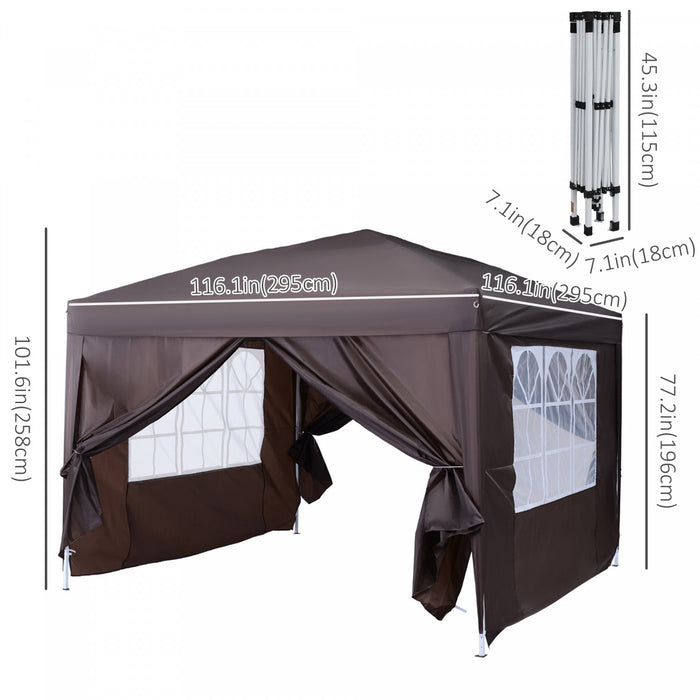 Outsunny 10'x10' Outdoor Pop Up Party Tent Gazebo Canopy With Carrying Bag (coffee)