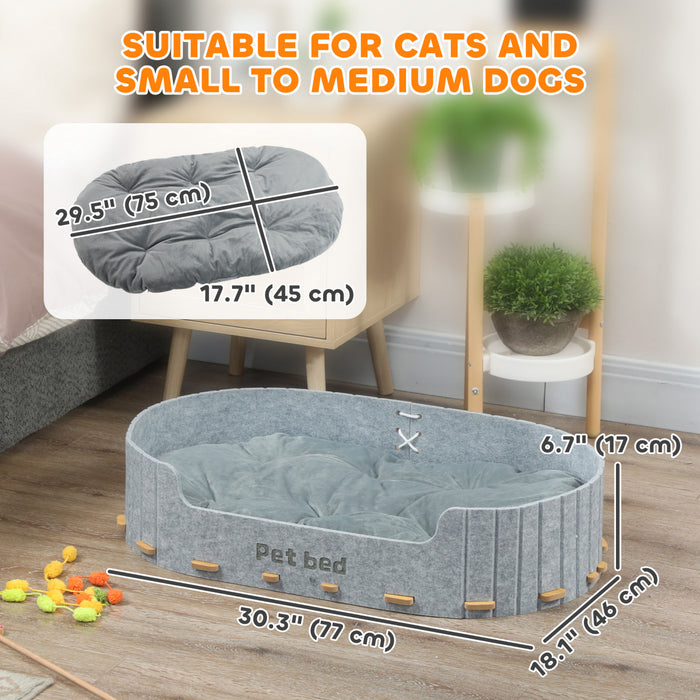 PawHut Dog Bed, Cat Bed with Sides and Washable Removable Cushion, Scratch-Resistant, Felt Cat Couch Sofa for Kittens and Small Medium Dogs, Grey