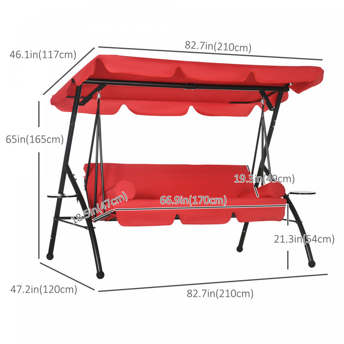 Outsunny 3-seat Outdoor Patio Swing Chair, Converting Flat Bed, Canopy Swing Glider W/ Adjustable Shade, Removable Cushion And Pillows For Porch, Garden, Poolside, Backyard