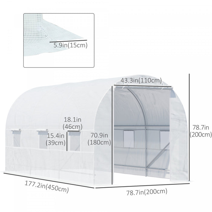 Outsunny 14.8x6.6x6.6ft Walk-in Tunnel Greenhouse Portable Garden Plant Growing Warm House With Door And Ventilation Window White