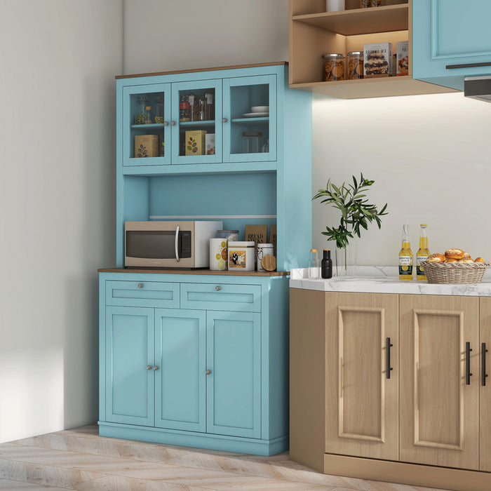 HOMCOM 71\" Pantry Cabinet w/ Microwave Space Buffet w/ Hutch Blue