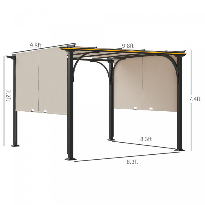 Outsunny 10' X 10' Outdoor Pergola Patio Gazebo Retractable Canopy, Beige