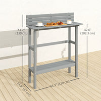 Outsunny Outdoor Bar Table With Built-in Footrest, Slatted Top, Grey