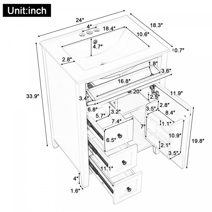 Scott 24\" Bathroom Vanity with Ceramic Sink and Rubberwood Legs, Black