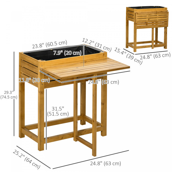Outsunny Raised Garden Bed Wood Planter Box with Folding Side Table