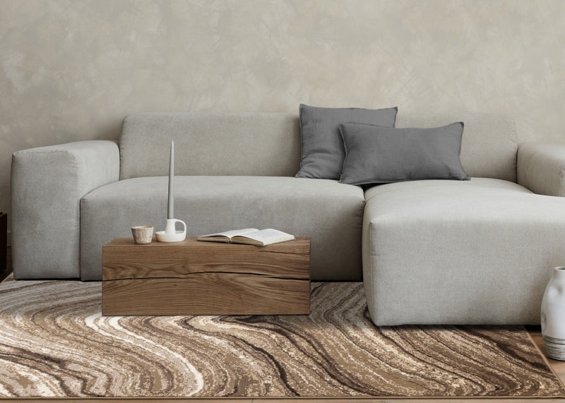 Forte Brown Cream Soothing Waves Area Rug - 7'9\" x 10'6\"