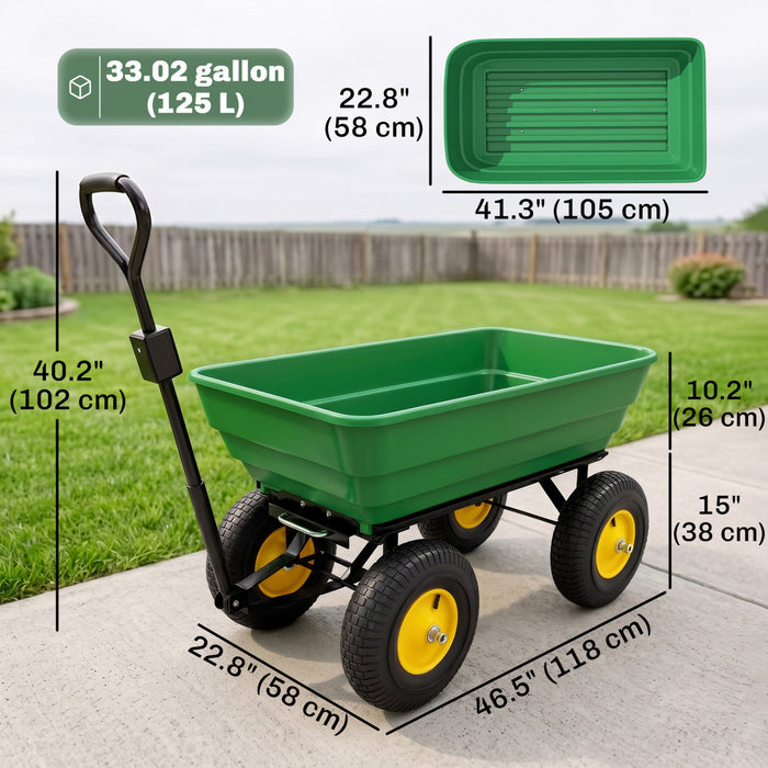 Outsunny Garden Dump Cart Heavy Duty 440lbs Wagon with Steel Frame and 12\" Pneumatic Tires, Green