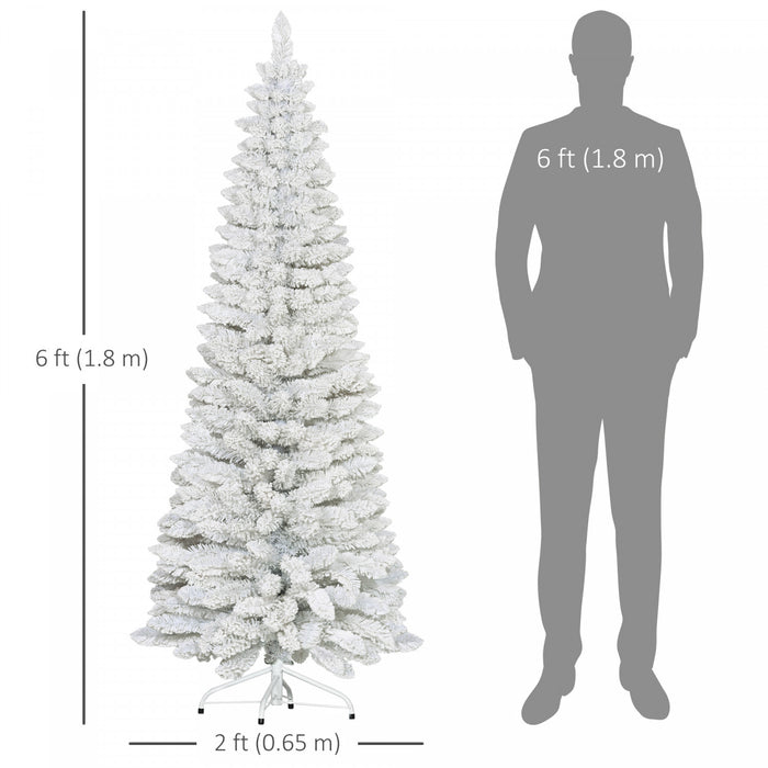 Homcom Snow Flocked Pencil Christmas Tree With Realistic Branch Tips White