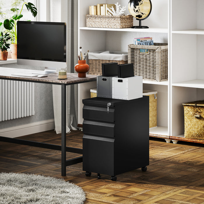 Vinsett 3 Drawer File Cabinet Steel Filing Cabinet A4 Legal Letter Black
