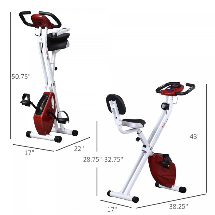 Soozier Foldable Exercise Bike With 8 Levels Of Magnetic Resistance, Indoor Stationary Bike, X Bike, Lcd Monitor, For Cardio Workout, Red