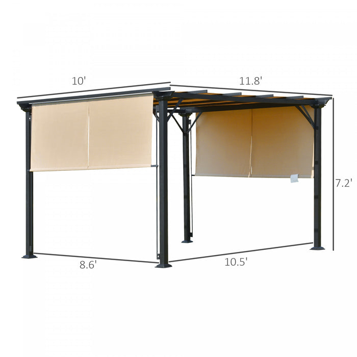 Outsunny 10' X 12' Retractable Pergola Canopy, Outdoor Gazebo With Sun Shade Canopy And Steel Frame, For Backyard, Garden, Patio, Deck, Beige