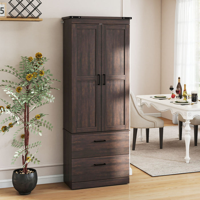 HOMCOM 67\" Tall Kitchen Pantry Cabinet with Adjustable Shelves