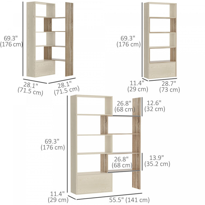 HOMCOM Heavy-Duty 360° Rotating Shelf Multifunction Organizer Storage White Oak