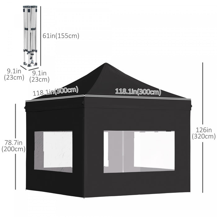 Outsunny 10' X 10' Pop Up Gazebo, Instant Canopy Tent Sun Shelter With Sidewalls, Wheeled Carry Bag And 4 Sand Bags, For Outdoor, Garden, Patio