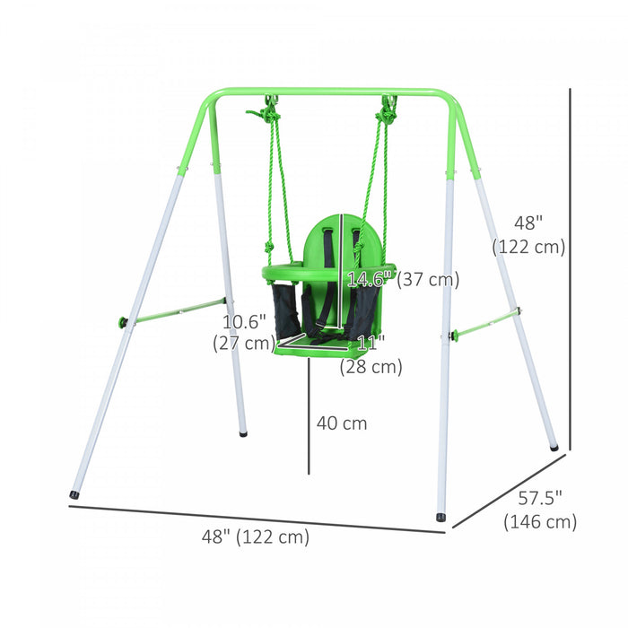 Outsunny 2 In 1 Swing Set For Toddlers, Kids Swing Set With Safety Harness For Indoor, Outdoor Play, Heavy-duty Swing For 6-36 Months, Green