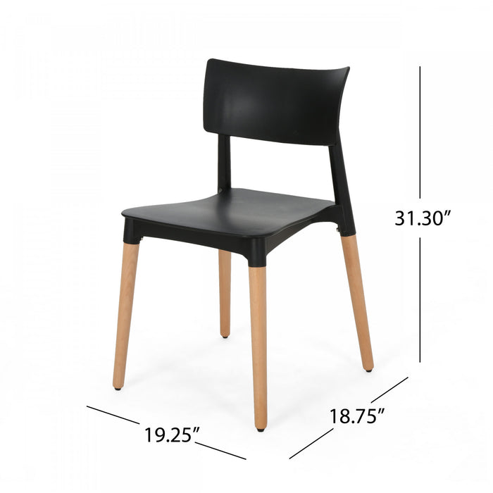 Mason Dining Chair Set Of 2 With Polypropylene Seats And Soild Wood Legs - Black
