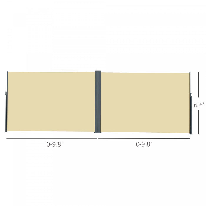 Outsunny Patio Retractable Double Side Awning, Folding Privacy Screen Fence, Privacy Wall Corner Divider, Garden Outdoor Sun Shade Wind Screen, Indoor Room Divider, Beige