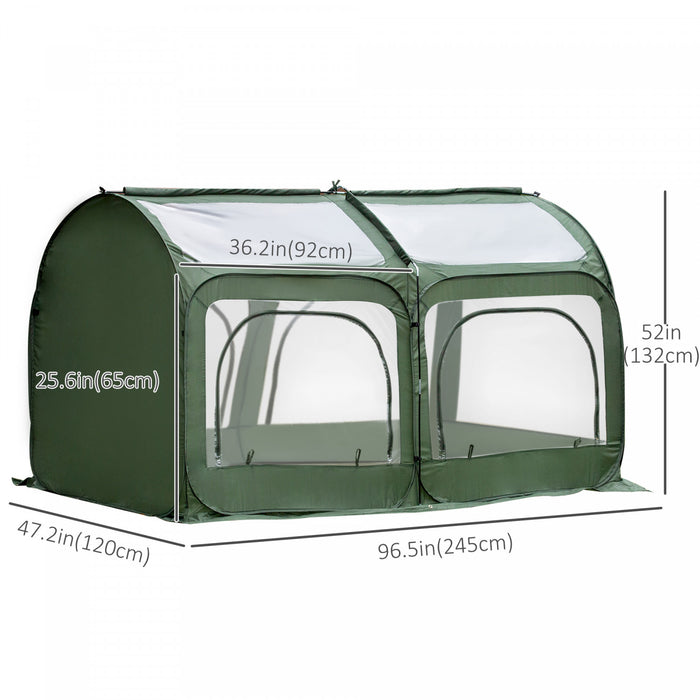 Outsunny 8' X 4' X 4' Portable Pop Up Mini Greenhouse With 5 Zippered Doors & Portable Zipper Bag For Plants Outdoor, Pvc Cover