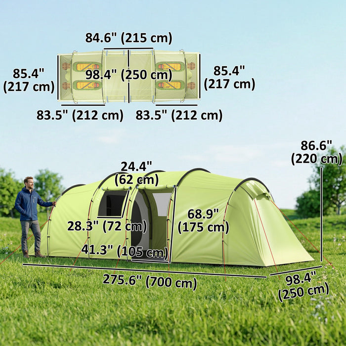 Outsunny 6 Person Camping Tent, Waterproof Large Family Tent Light Green