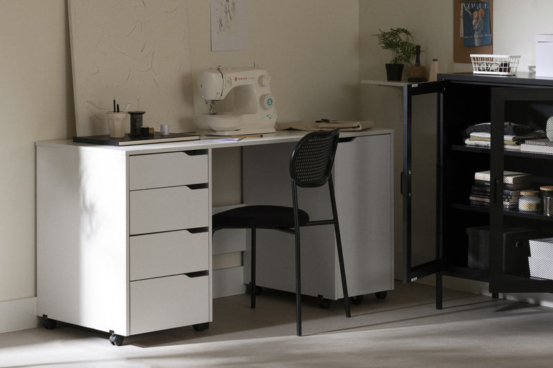 Crea Sewing Craft Table On Wheels - Pure White