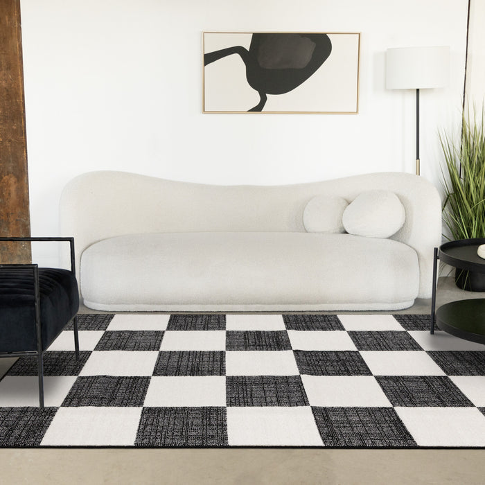 Covington Black White Checkered Pattern Rug, 7'10\" x 10'6\" Indoor Area Rug