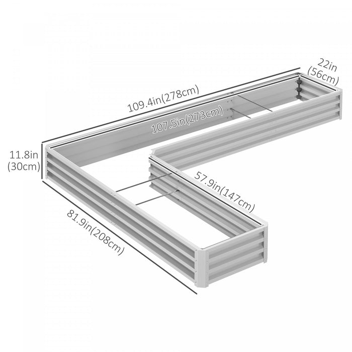 Outsunny L-shaped Raised Garden Bed, 82\" X 109\" X 12\" Galvanized Steel Planter Box With Multi-reinforced Rods For Vegetables, Flowers And Herbs, Silver
