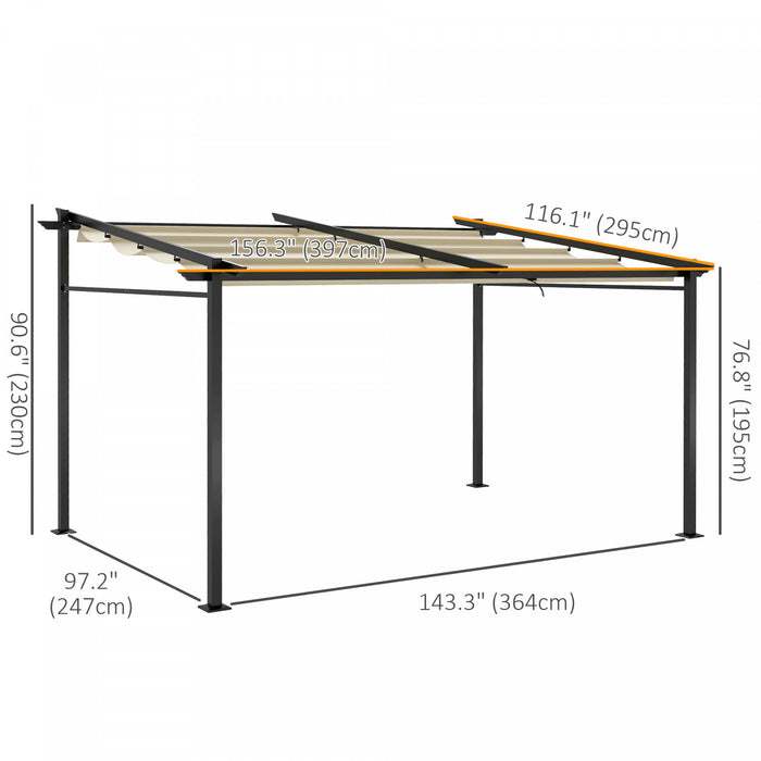 Outsunny 10' X 13' Metal Pergola W/ Retractable Canopy Roof, Beige