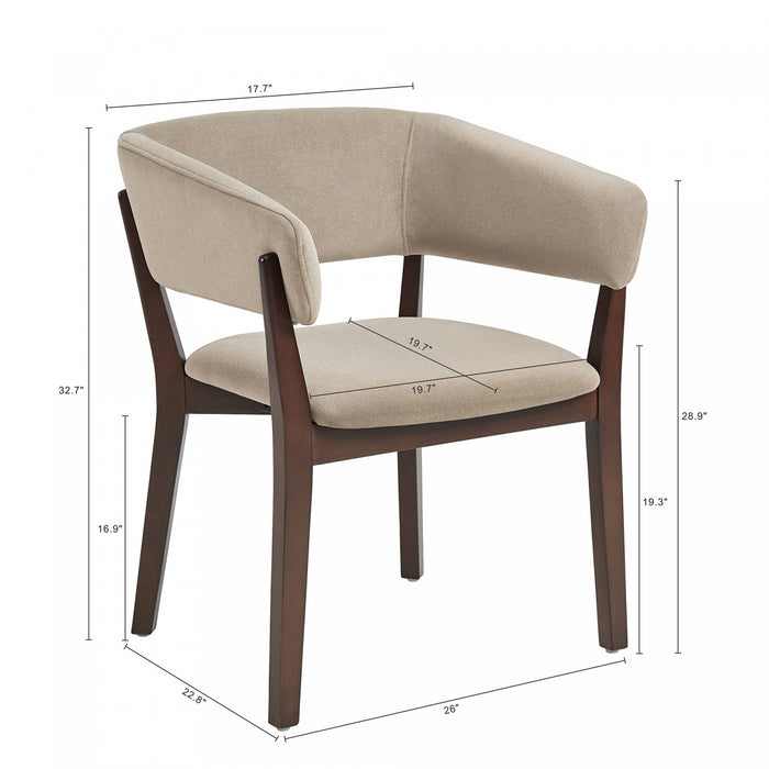 Blake Modern Faux Mohair Wood Armchair in Natural - Set of 2 Dining Chair