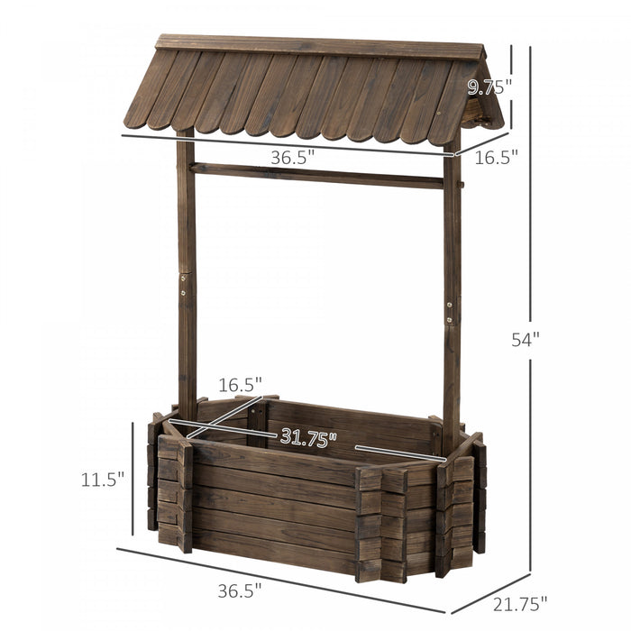 Outsunny Wooden Wishing Well Garden Bed, Rustic Outdoor Flower Planter Patio Ornamental For Plants, Herb, Vegetables, Rustic Brown