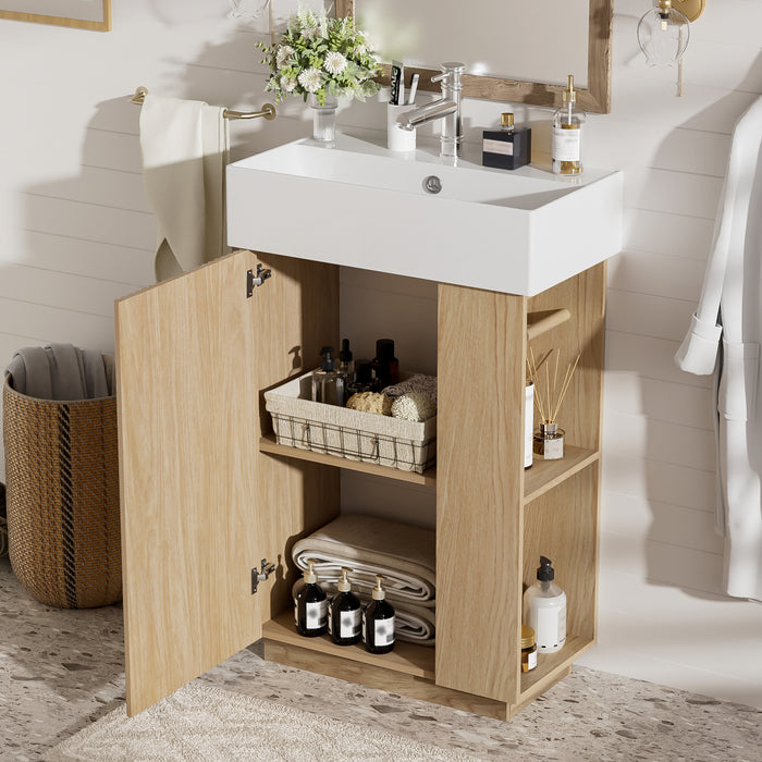 Serena Modern 21.6 Inch Bathroom Vanity with Ceramic Sink and Multi Storage, Brown