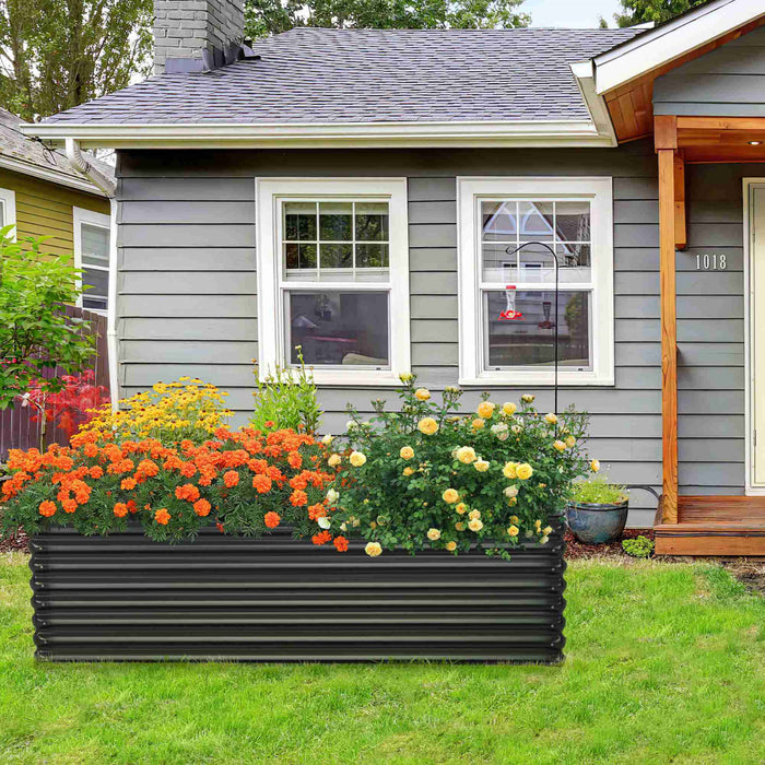 Costway 2 Pcs Galvanized Raised Garden Bed Outdoor Planter Box Firewood Rack Log Holder