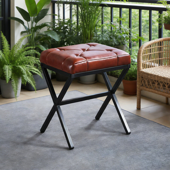 Liam Accent Stool with Tufted Cushion and Metal Legs,Brown Accent Chair