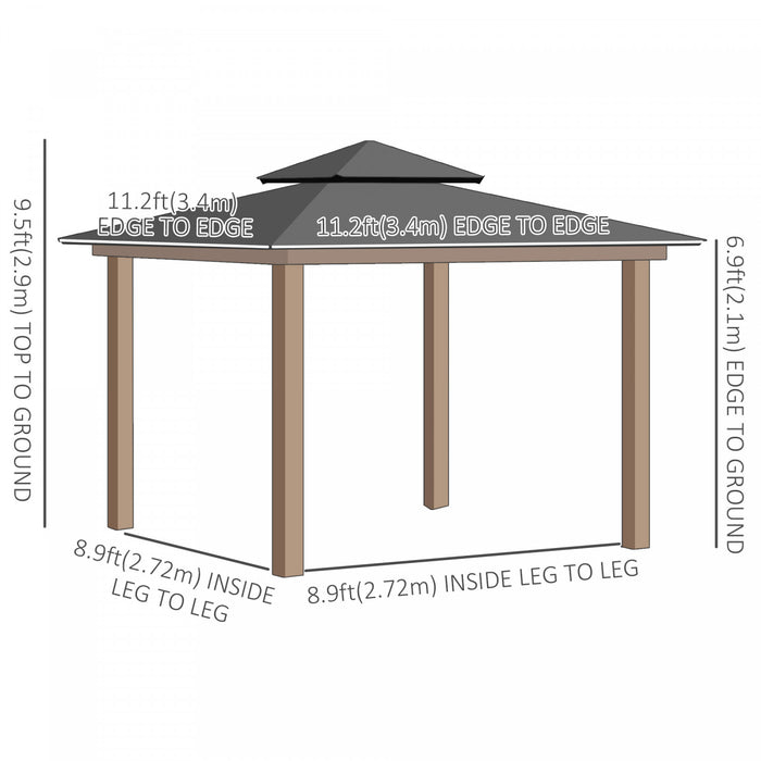 Outsunny 12' X 12' Wood Frame Hardtop Gazebo Galvanized Steel Canopy Outdoor Shelter With Double Vented Roof For Garden, Lawn, Poolside, Black
