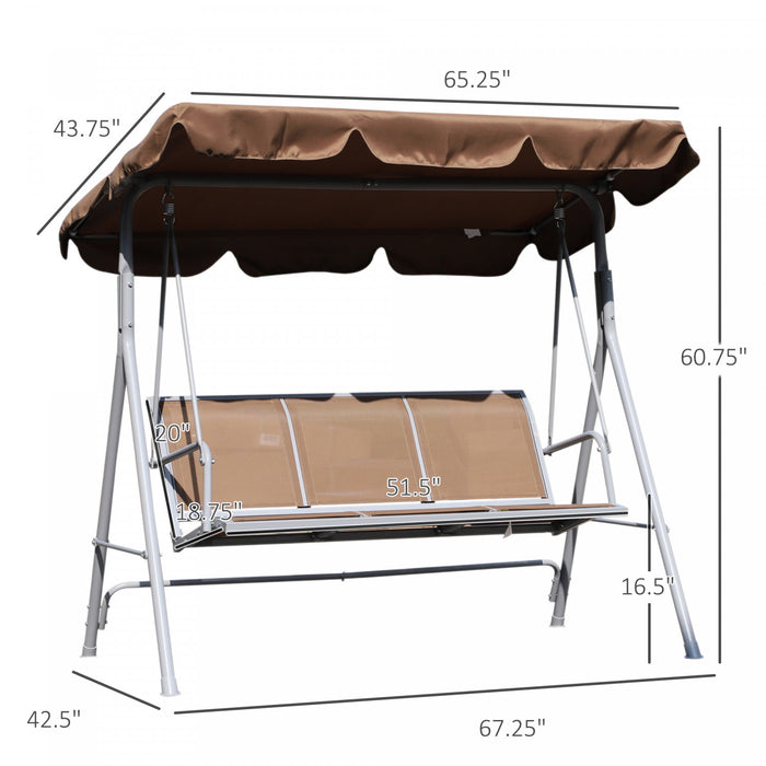 Outsunny 3-seater Patio Swing, Outdoor Swing Chair, A Frame Porch Swing With Canopy Garden Hammock Glider Bed, Brown