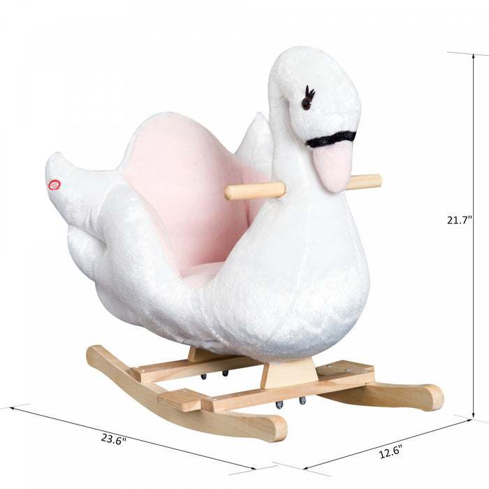 Qaba Soft Warm Kids Rocking Horse Child Plush Ride On Toy Swan Design Playtime With Lullaby Song, White