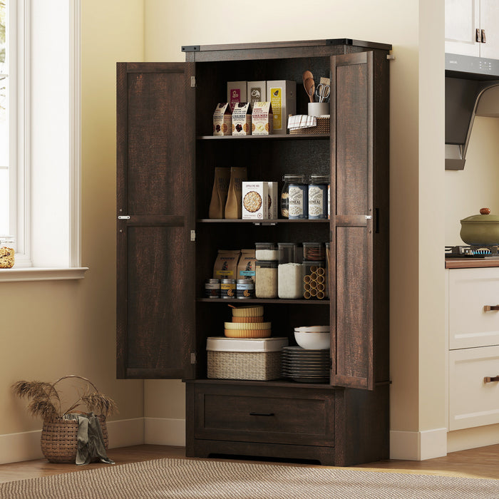 HOMCOM 69\" Tall Kitchen Storage Cabinet with Adjustable Shelves, Dark Brown