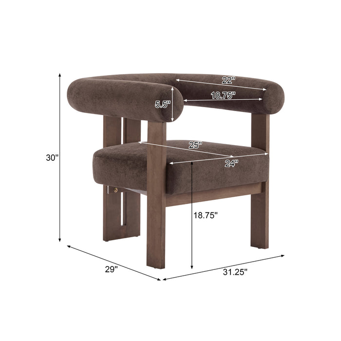 Crest Modern Upholstered Round Arm Accent Chair with Three-Leg Design, Dark Brown, Walnut