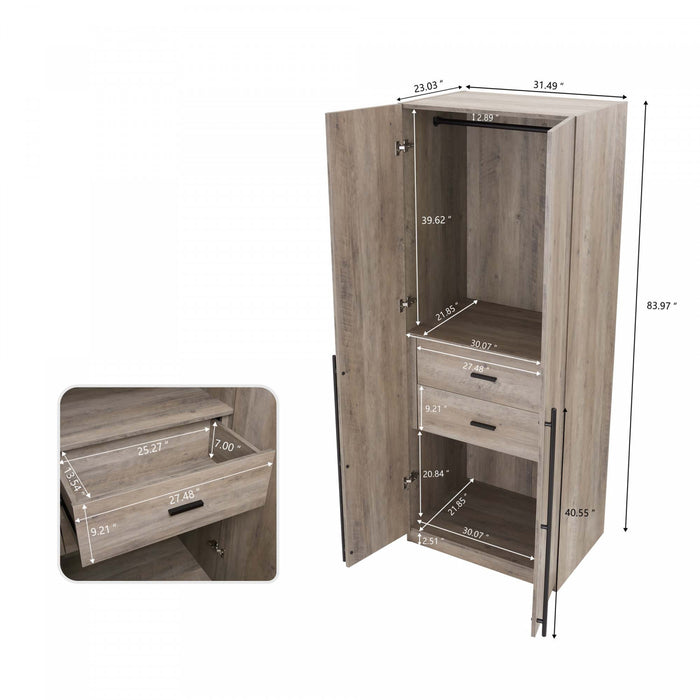 Lee Modern 2-Piece Wardrobe Closet in Rustic Gray Armoire