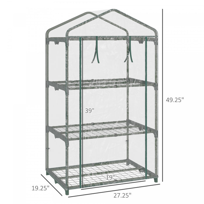 Outsunny 3 Tier Mini Greenhouse Portable Plant Greenhouse With Roll Up Door And Wire Shelves, 27\" X 19\" X 49\", Clear