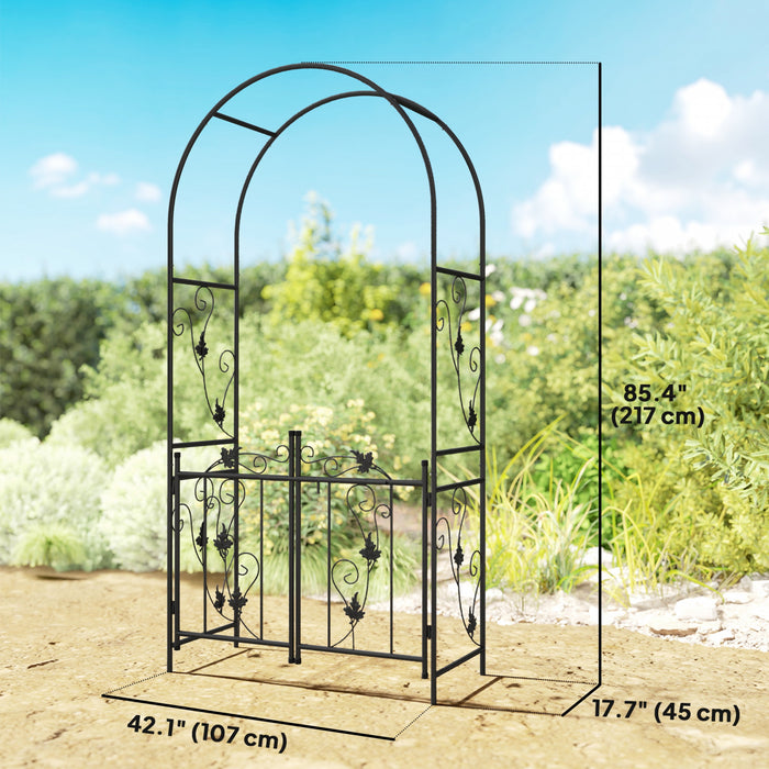 Outsunny 7ft Steel Garden Arch With Double Gate, Garden Arbor Trellis Black