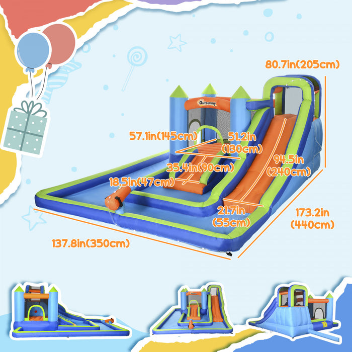 Outsunny 5 In 1 Kids Bounce House With Double Slides Pool Trampoline Climbing Wall Water Cannon, Inflatable Bouncy Castle Outdoor With Blower Carrying Bag, For 3-8 Years Old