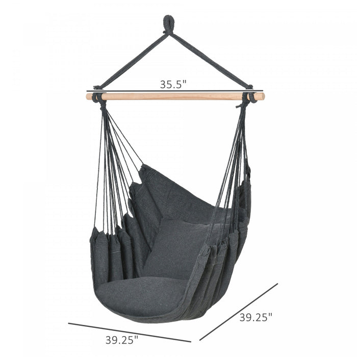Outsunny Hammock Chair Swing Hanging Macrame Chair Cotton W/ Two Soft Seat Cushions, For Bedroom Indoor Outdoor Ideal Gift For Kids Lover Birthday Present, Dark Grey