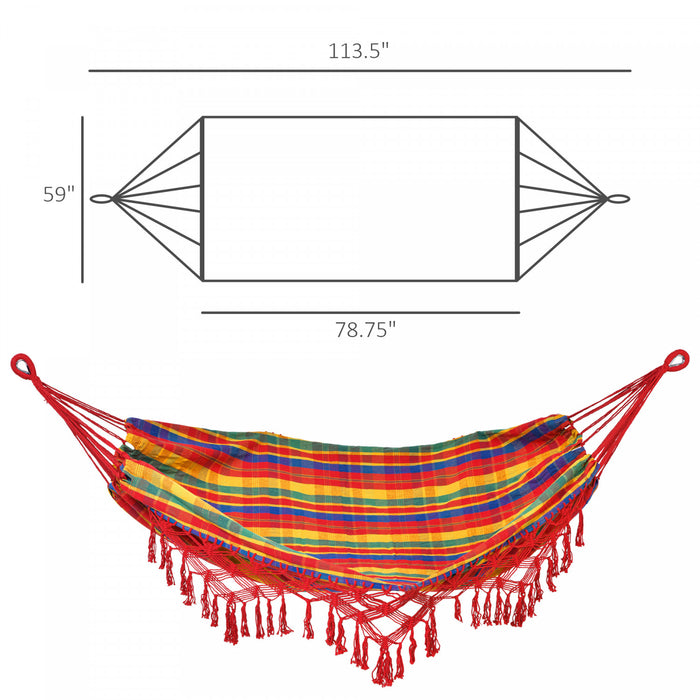 Outsunny Brazilian Style Outdoor Hammock Extra Large Cotton Hanging Camping Bed With Carrying Bag, For Patio Backyard Poolside, Rainbow Stripe