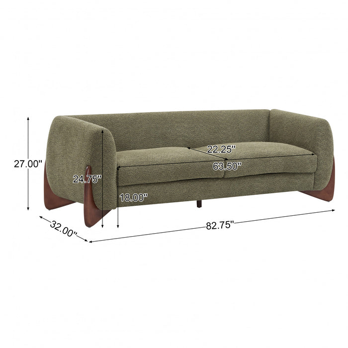 Harold 82.75\" Wood Boucle Sherpa 3-Seater Sofa,Olive Green Loveseat