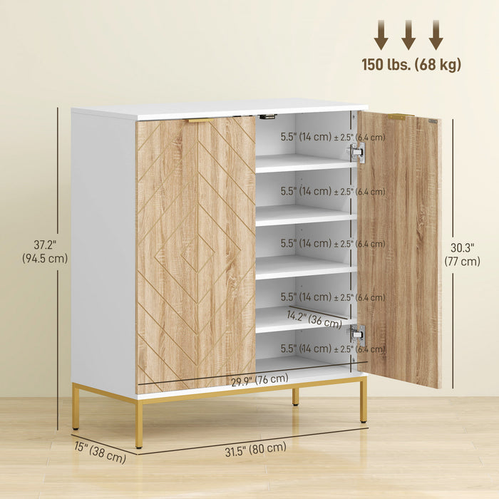 HOMCOM 15 Pairs Shoe Storage Cabinet with Doors, Adjustable Shelves, White