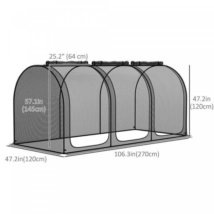 Outsunny 9 X 4ft Crop Cage With 3 Zippered Doors And Ground Stakes Black