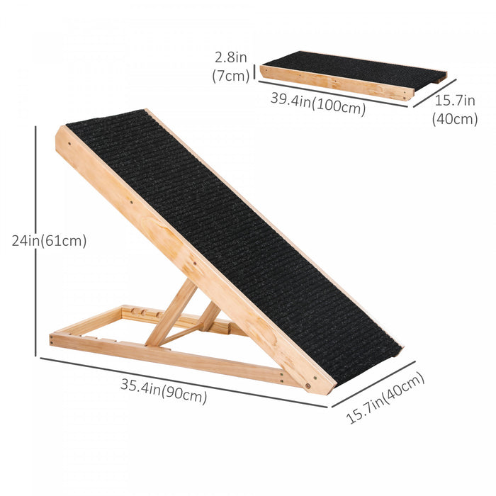 Pawhut Dog Ramp For Bed Couch, Foldable Wooden Pet Ramp Height Adjustable 4 Levels, For Cats Large Dogs With Non Slip Carpeted Surface, Natural