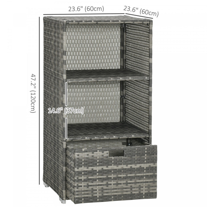 Outsunny Outdoor Storage Cabinet, Patio Storage Box Rack Rattan Wicker Pool Towel Valet Organizer Poolside Garden Lawn Bathroom Furniture Shelf W/ Shelf Drawer, Mixed Grey
