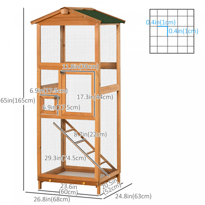 Pawhut 65\" Bird Cage Wooden Bird Cage Stand With Two Doors, Ladder And Pull Out Tray For Finches, Orange